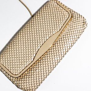 Vintage 70's Chainmail Envelope Clutch Purse Ivory Mesh Link Handbag Glam Disco